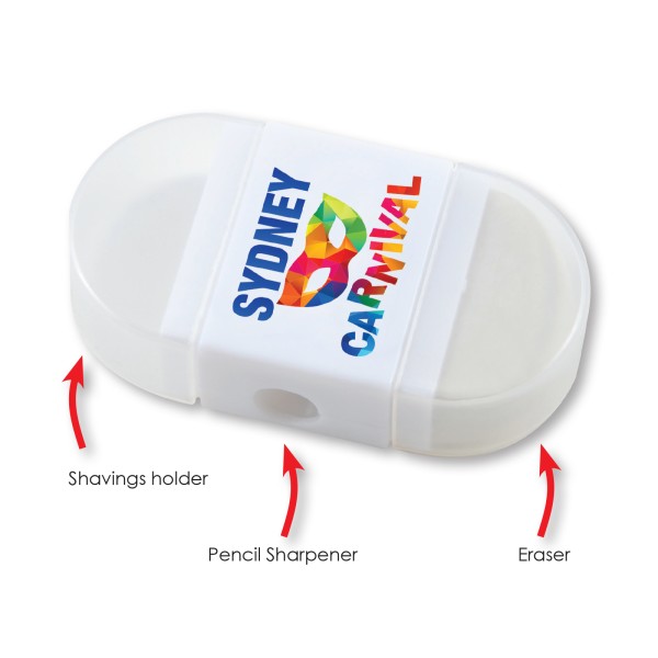 2 in 1 Pencil Sharpener / Eraser Promotional Products, Corporate Gifts and Branded Apparel