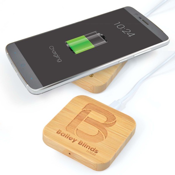 Arc Square Bamboo Wireless Charger Promotional Products, Corporate Gifts and Branded Apparel