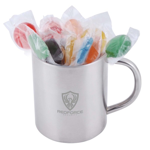 Assorted Colour Lollipops in Java Mug Promotional Products, Corporate Gifts and Branded Apparel
