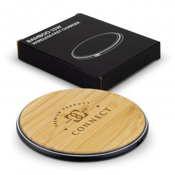 Bamboo 15W Wireless Fast Charger Promotional Products, Corporate Gifts and Branded Apparel