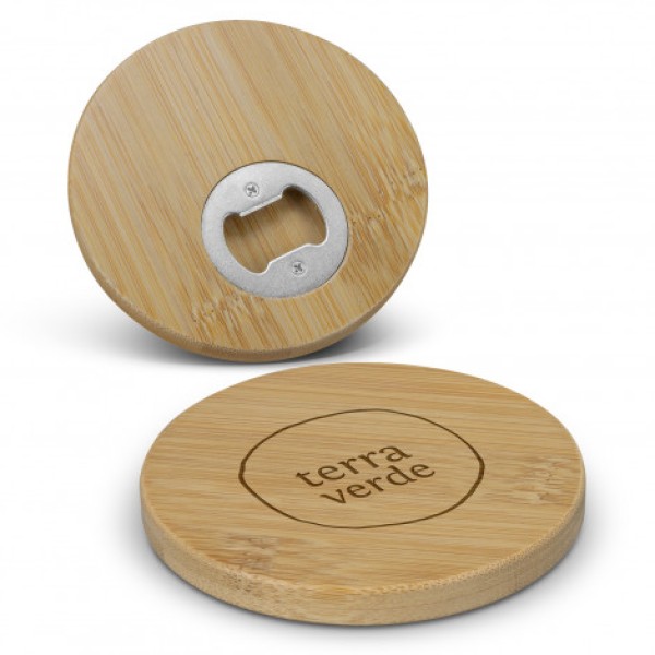 Bamboo Bottle Opener Coaster - Round Promotional Products, Corporate Gifts and Branded Apparel