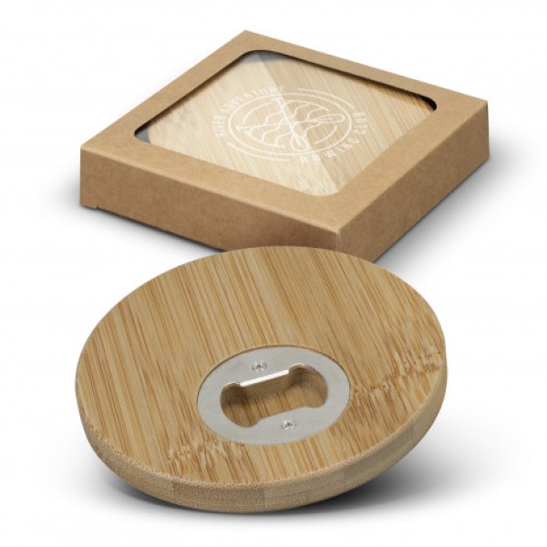 Bamboo Bottle Opener Coaster Set of 2 - Round Promotional Products, Corporate Gifts and Branded Apparel