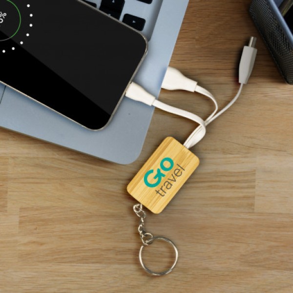 Bamboo Charging Cable Key Ring - Rectangle Promotional Products, Corporate Gifts and Branded Apparel