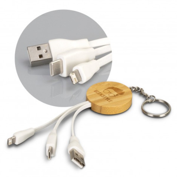 Bamboo Charging Cable Key Ring - Round Promotional Products, Corporate Gifts and Branded Apparel
