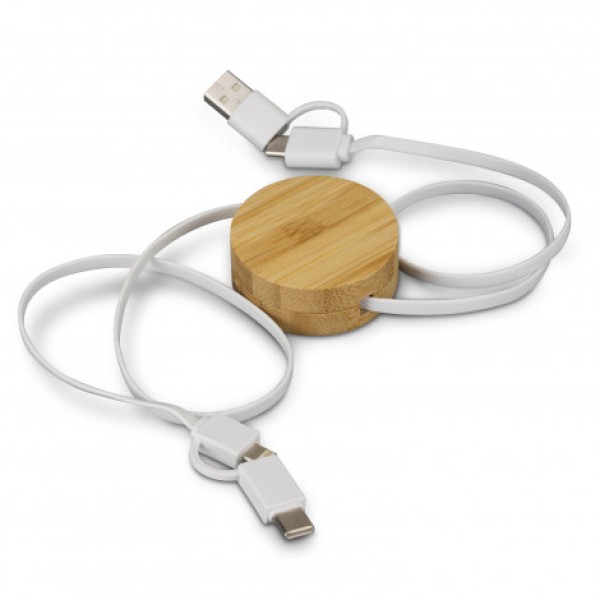 Bamboo Retractable Charging Cable Promotional Products, Corporate Gifts and Branded Apparel