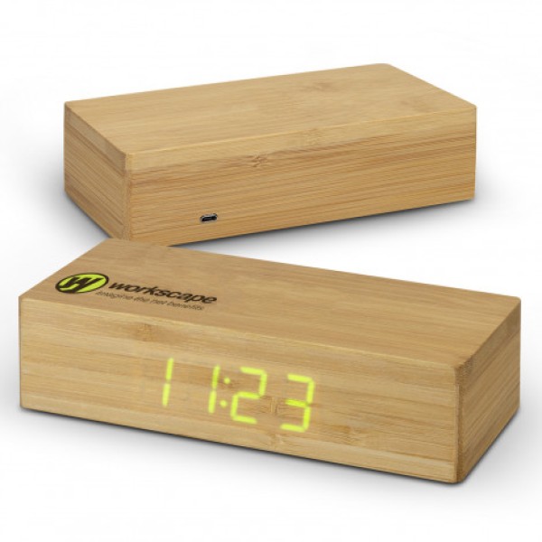 Bamboo Wireless Charging Clock Promotional Products, Corporate Gifts and Branded Apparel