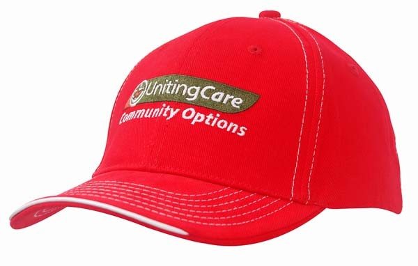 Brushed Heavy Cotton Cap with Contrasting Stitching and Open Lip Sandwich Promotional Products, Corporate Gifts and Branded Apparel