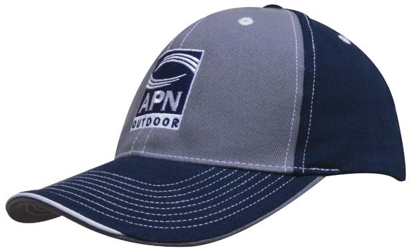Brushed Heavy Cotton Two Tone Cap with Contrasting Stitching and Open Lip Sandwich Promotional Products, Corporate Gifts and Branded Apparel