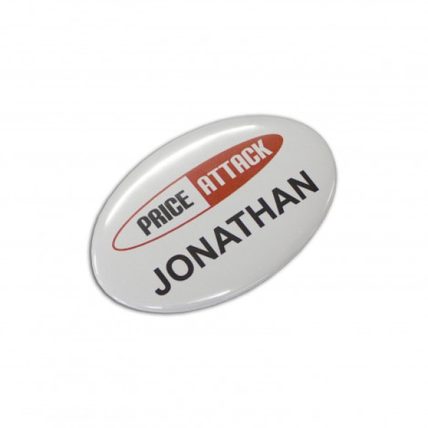 Button Badge Oval - 65 x 45mm Promotional Products, Corporate Gifts and Branded Apparel