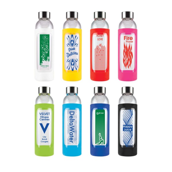 Capri Glass Bottle / Silicone Sleeve Promotional Products, Corporate Gifts and Branded Apparel