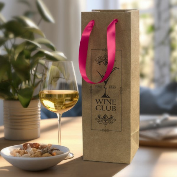 Champagne Ribbon Handle Paper Bag Promotional Products, Corporate Gifts and Branded Apparel