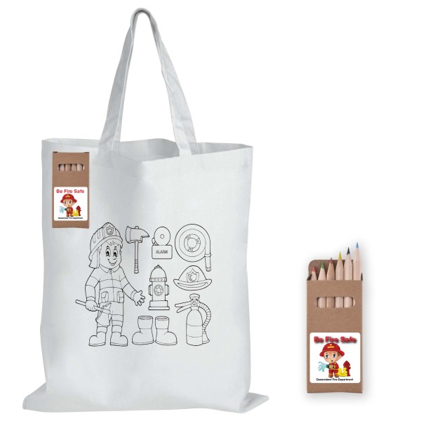 Colouring Short Handle Cotton Bag & Pencils Promotional Products, Corporate Gifts and Branded Apparel
