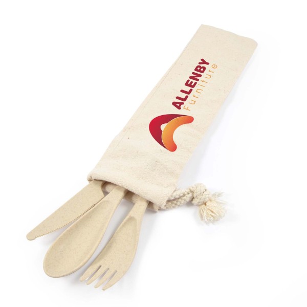 Delish Eco Cutlery Set in Calico Pouch Promotional Products, Corporate Gifts and Branded Apparel