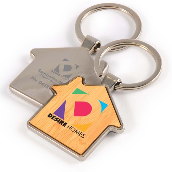 House Bamboo Zinc Keytag Promotional Products, Corporate Gifts and Branded Apparel