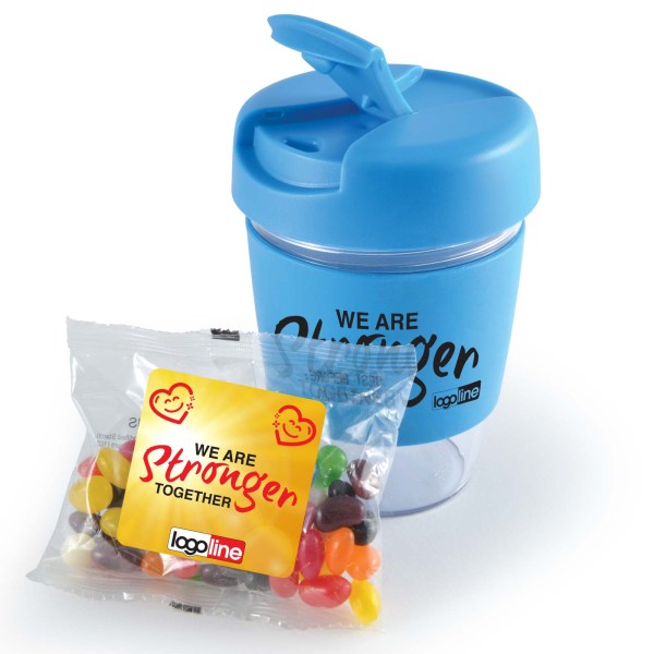 Kick Coffee Cup with Jelly Beans Promotional Products, Corporate Gifts and Branded Apparel