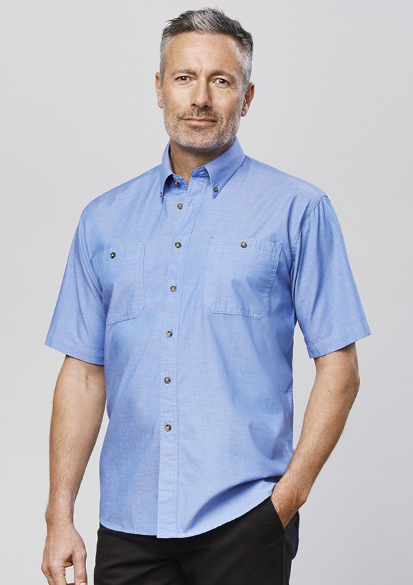 Mens Chambray Short Sleeve Shirt Promotional Products, Corporate Gifts and Branded Apparel