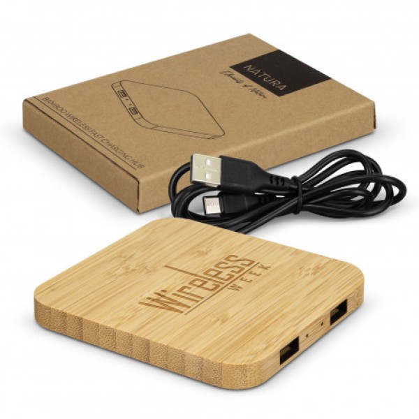 NATURA Bamboo Wireless Fast Charging Hub Promotional Products, Corporate Gifts and Branded Apparel