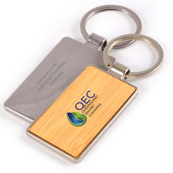 Rectangle Bamboo Zinc Keytag Promotional Products, Corporate Gifts and Branded Apparel