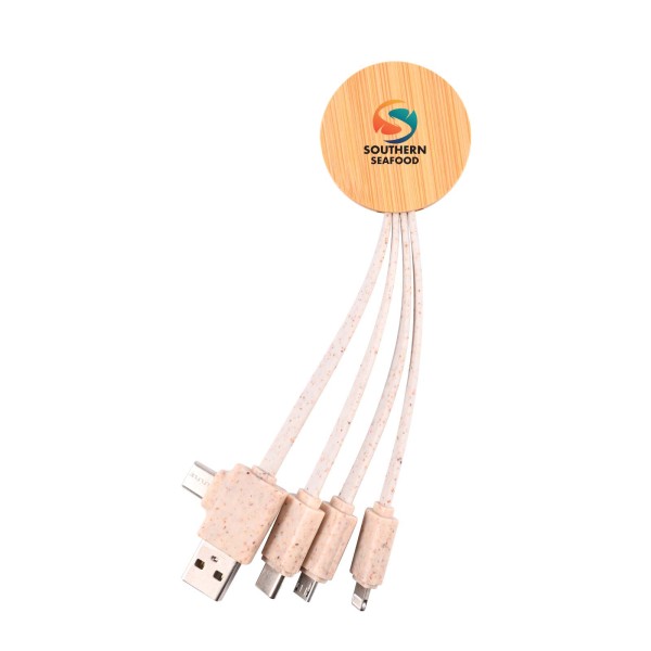 Sprite Round Bamboo Charging Cable Promotional Products, Corporate Gifts and Branded Apparel