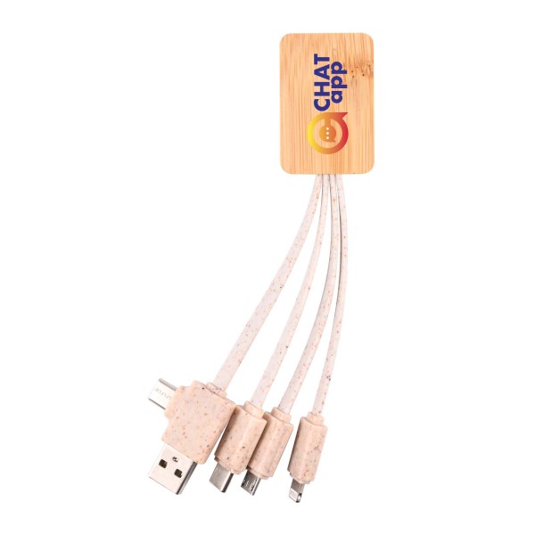 Sprite Square Bamboo Charging Cable Promotional Products, Corporate Gifts and Branded Apparel
