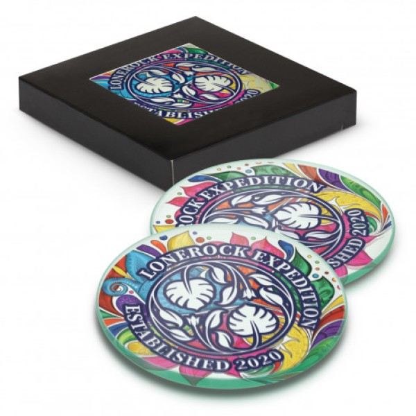 Venice Glass Coaster Set of 2 Round - Full Colour Promotional Products, Corporate Gifts and Branded Apparel