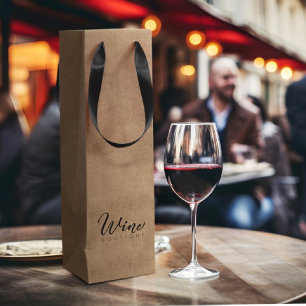 Wine Ribbon Handle Paper Bag Promotional Products, Corporate Gifts and Branded Apparel